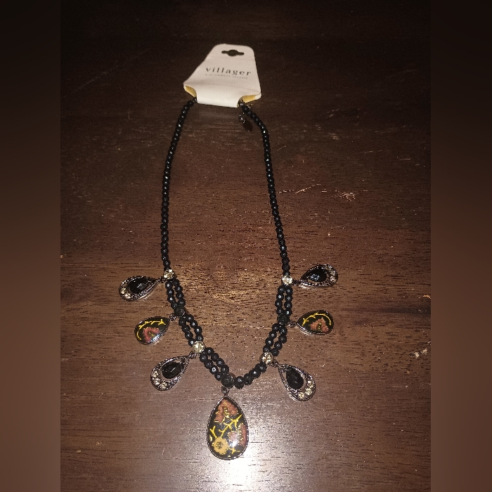 Villager Black And Gold Beaded Necklace (Nwt)